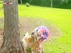 girl drink every drops of Dog pee for health benefits..