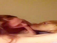 Girl and dog lick cock